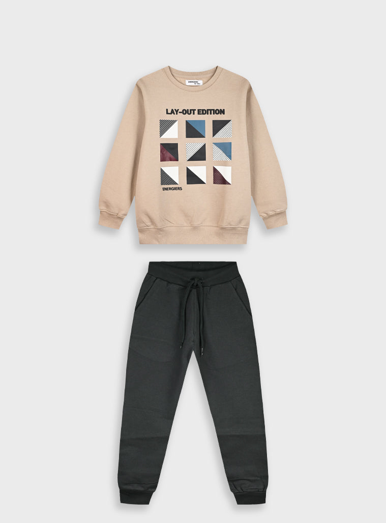 Cotton Blend Boy Tracksuit - Anthracite