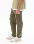 Celio 24H Slim Fit 7/8 Length Solid Khaki Green Pants - Khaki
