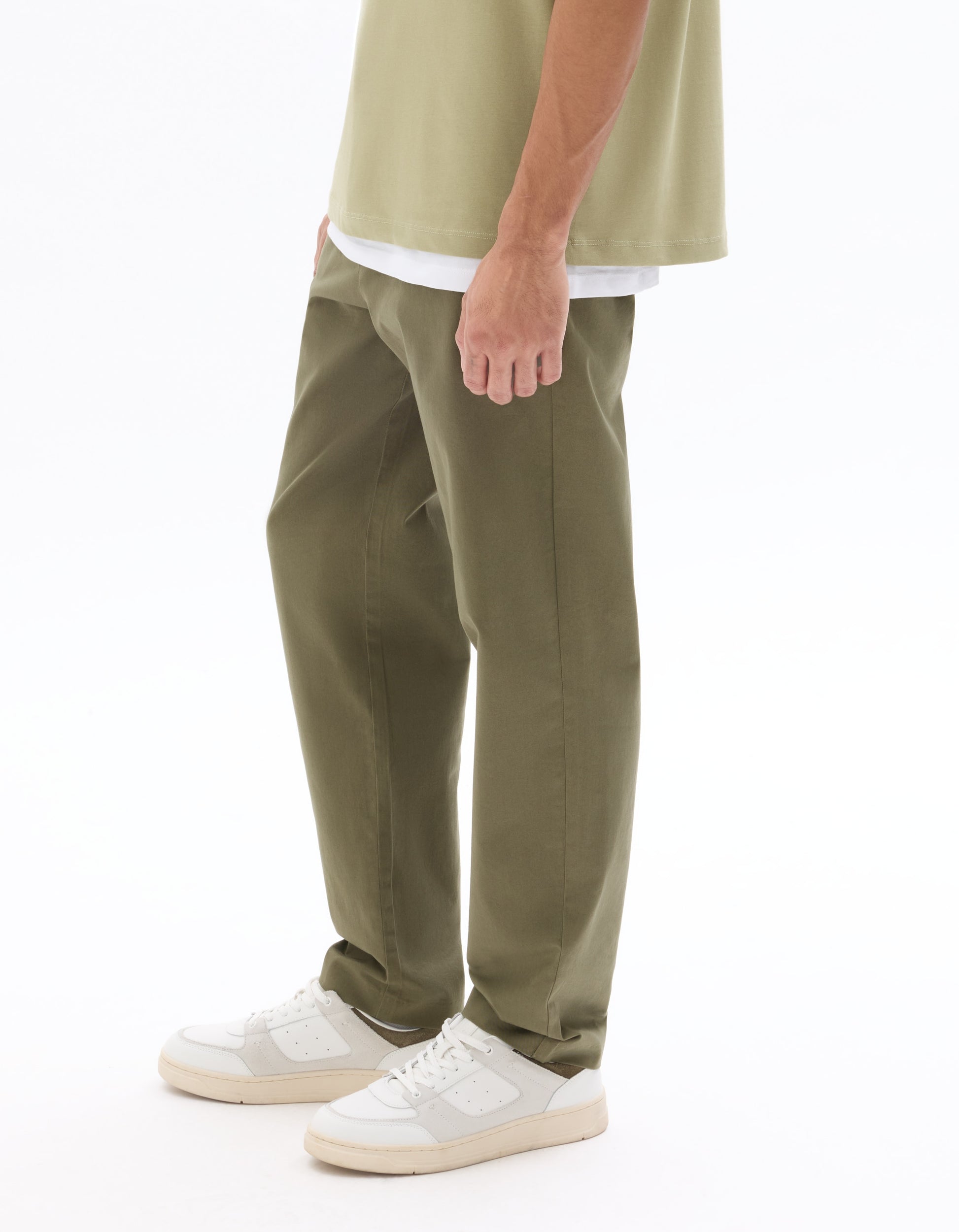 Celio 24H Slim Fit 7/8 Length Solid Khaki Green Pants - Khaki