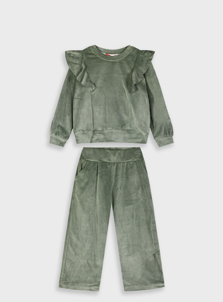 Cotton Blend Girl Set - Khaki