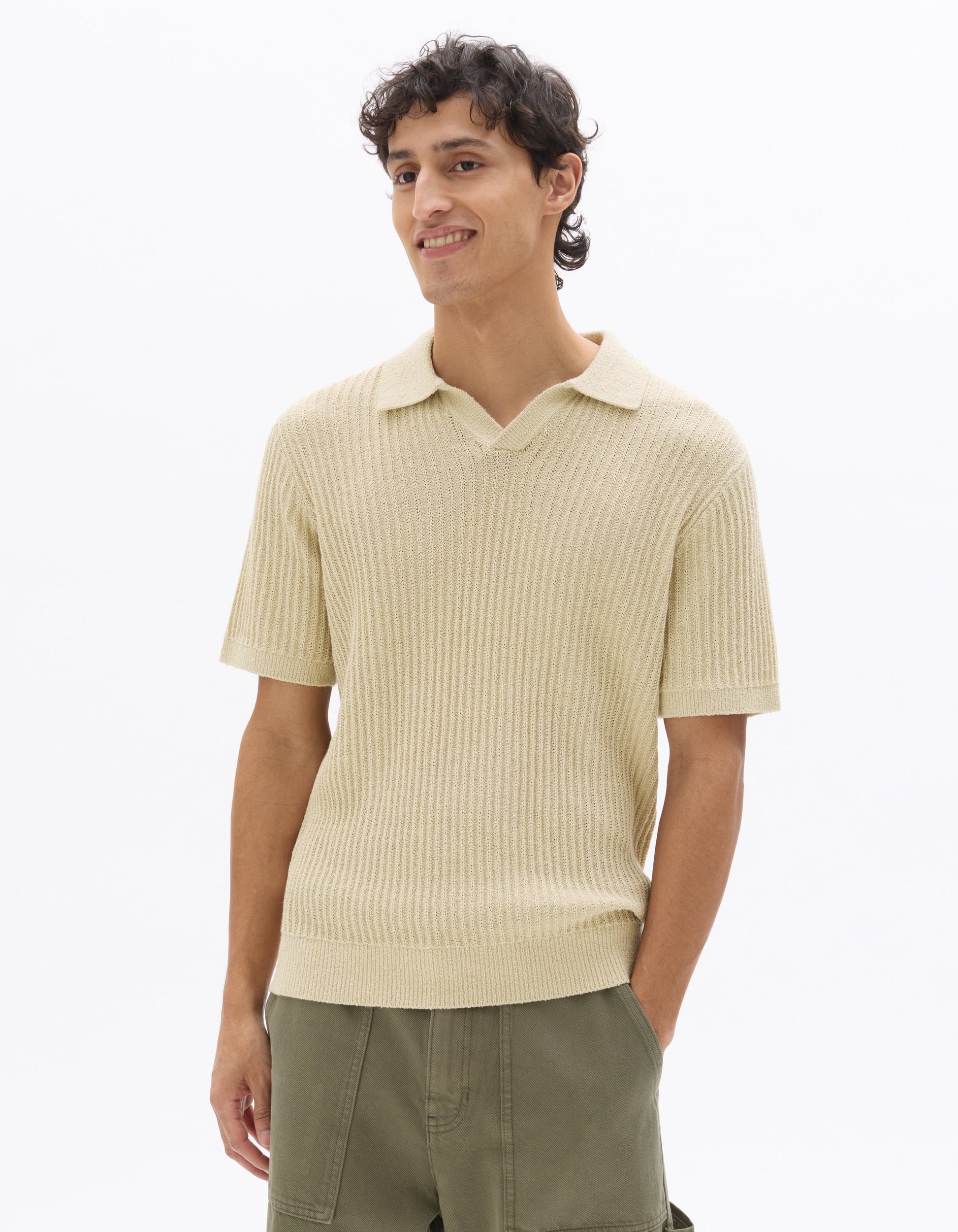 Regular Fit Striped and Textured Polo Celio