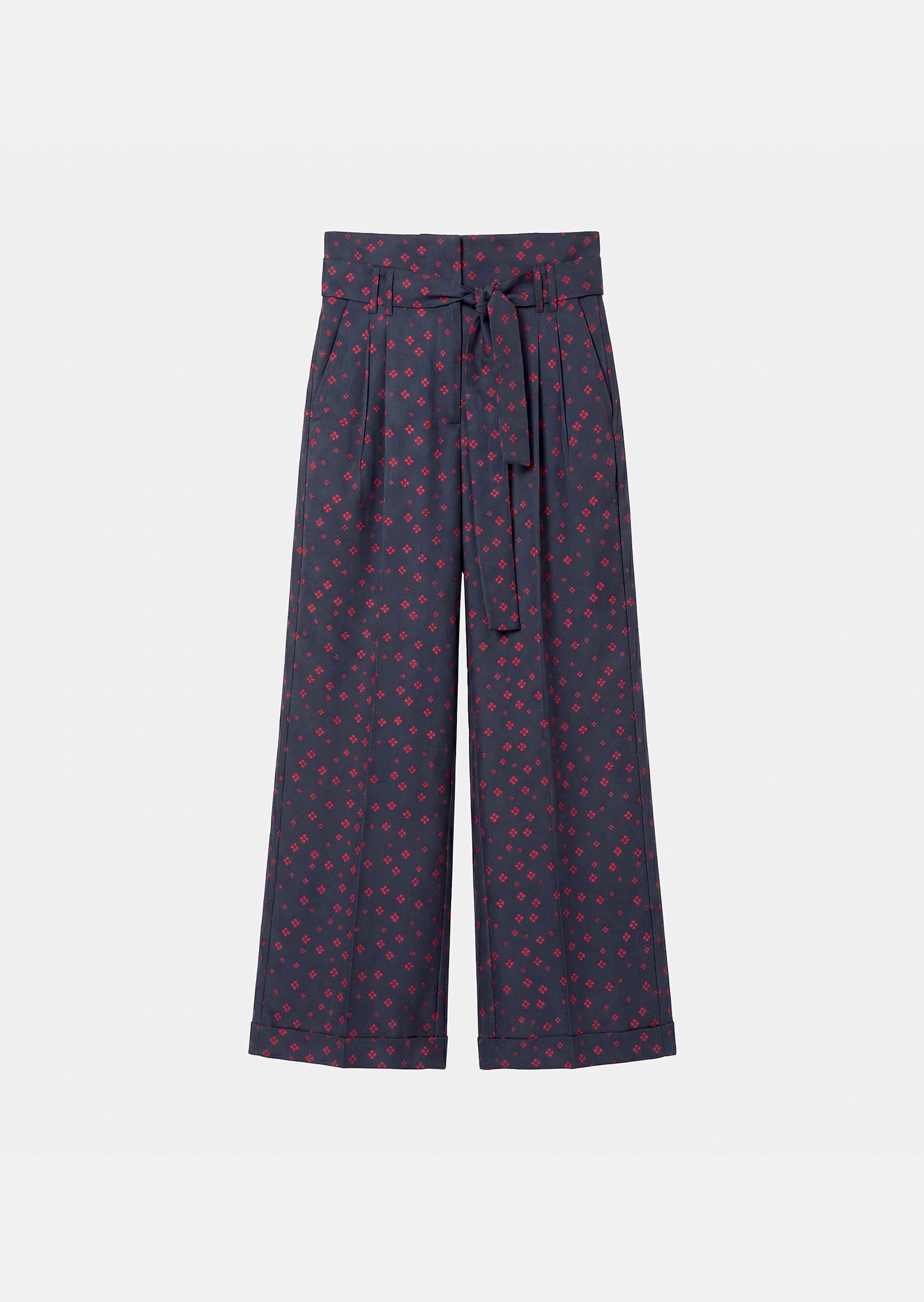 trousers in midnight blue with mini clover print