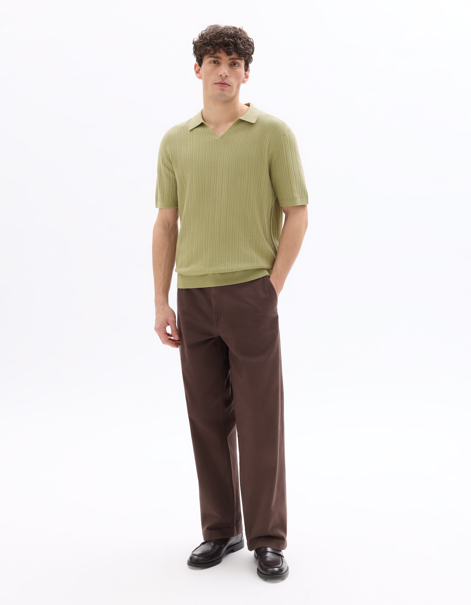 Celio Regular Fit 100% Cotton Knit Polo Shirt - Green
