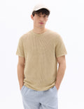 Celio Regular Fit Crew Neck 100% Cotton Pointelle Knit T-shirt - Beige