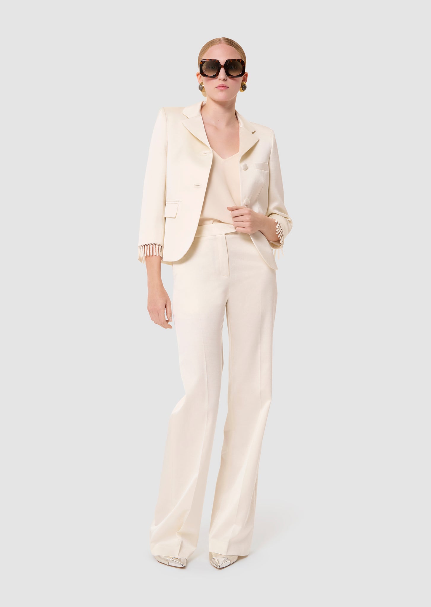 Pitt ecru satin-finish linen pants by Tara Jarmon Lebanon