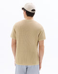 Celio Regular Fit Crew Neck 100% Cotton Pointelle Knit T-shirt - Beige