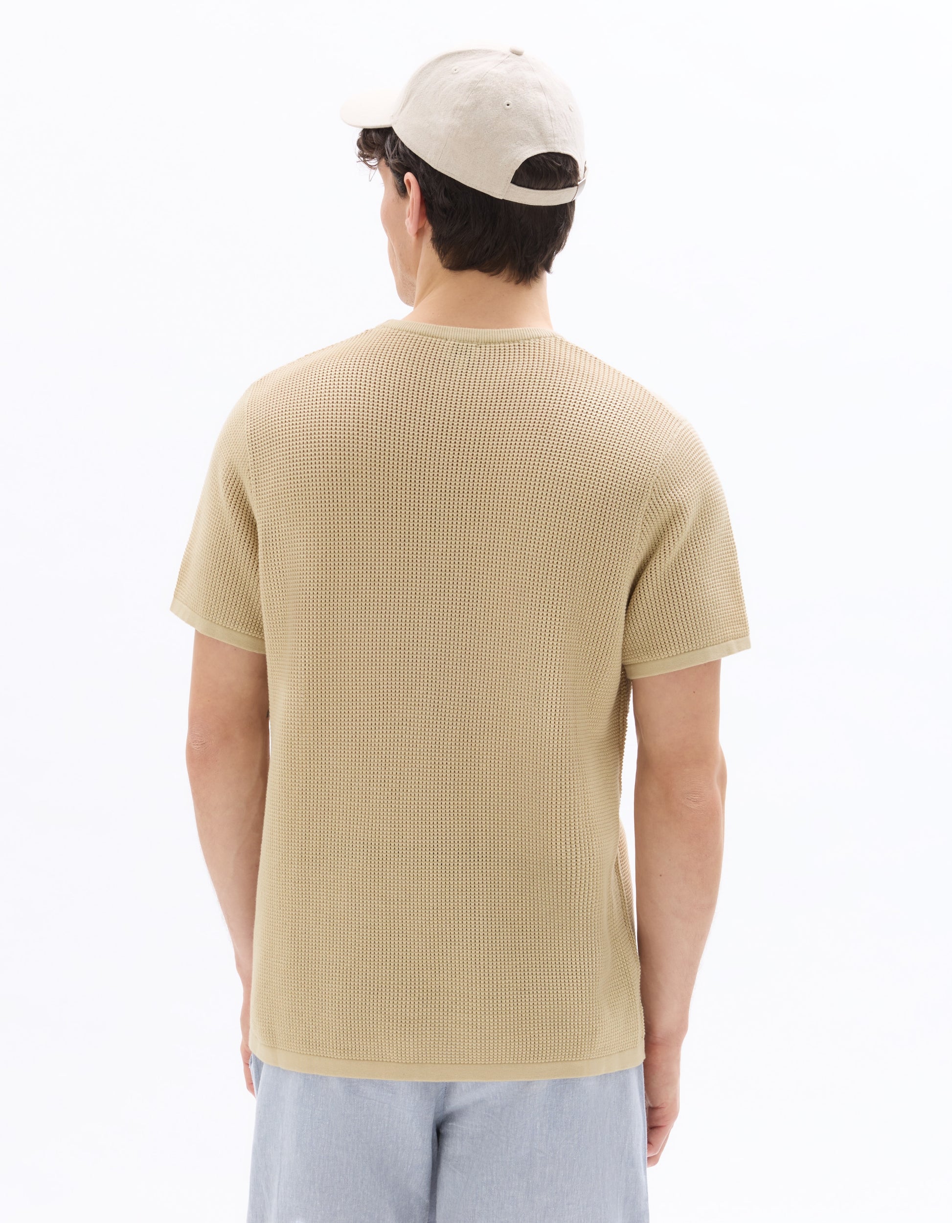 Celio Regular Fit Crew Neck 100% Cotton Pointelle Knit T-shirt - Beige