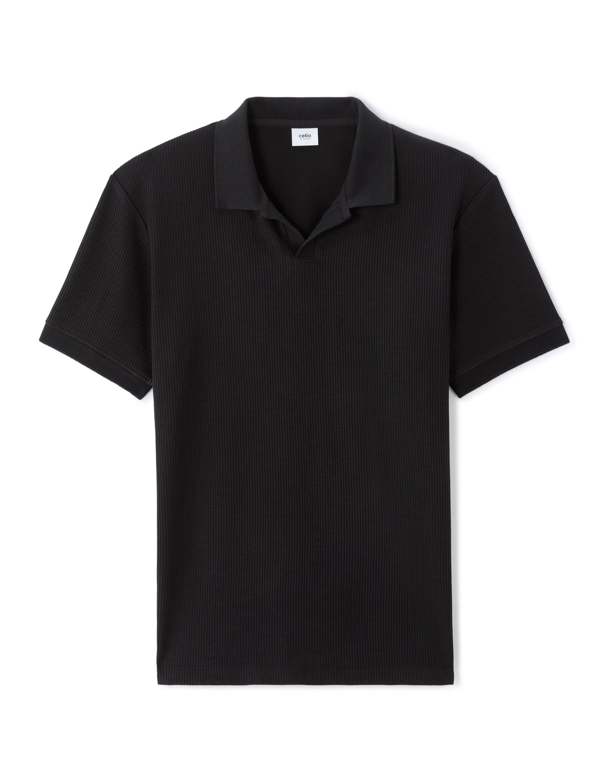 Celio Black Regular Fit 100% Cotton Ribbed Knit Polo - Black