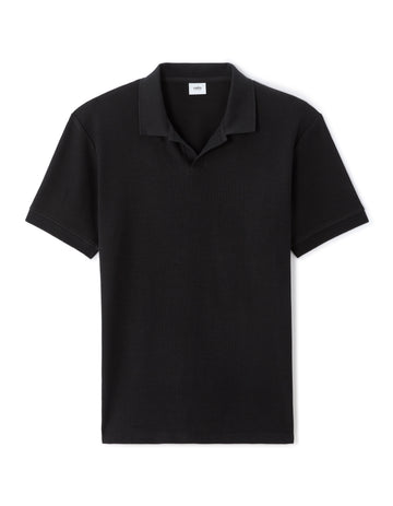 Celio Black Regular Fit 100% Cotton Ribbed Knit Polo - Black