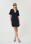 dress in midnight blue fluid crepe