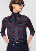 shirt in midnight blue with mini clover print
