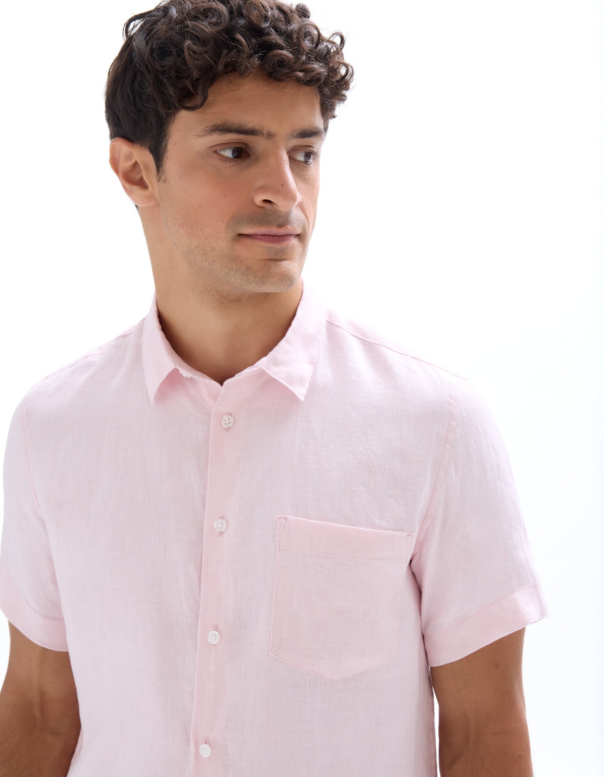 100% Linen Regular Fit Pink Short Sleeve Shirt Celio