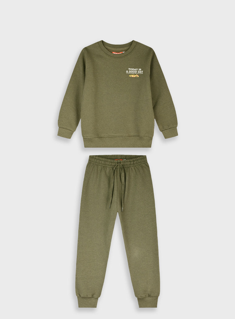 Cotton Blend Boy Tracksuit - Khaki