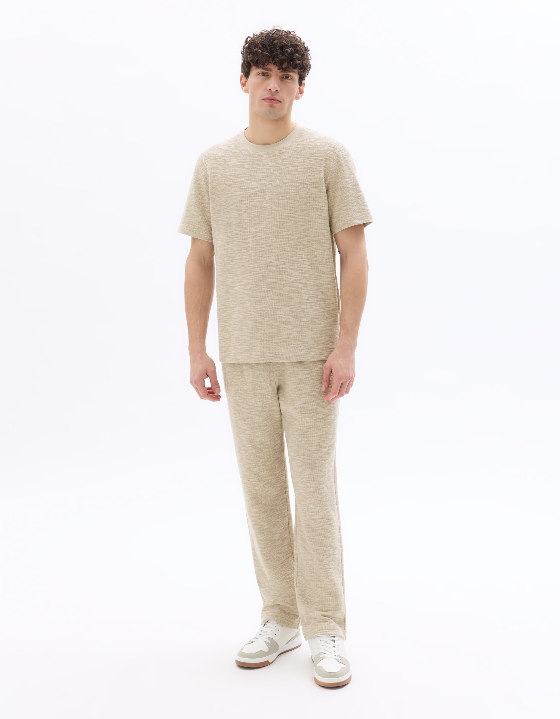 Celio Boxy Crew Neck Bouclé-Effect T-shirt - Beige