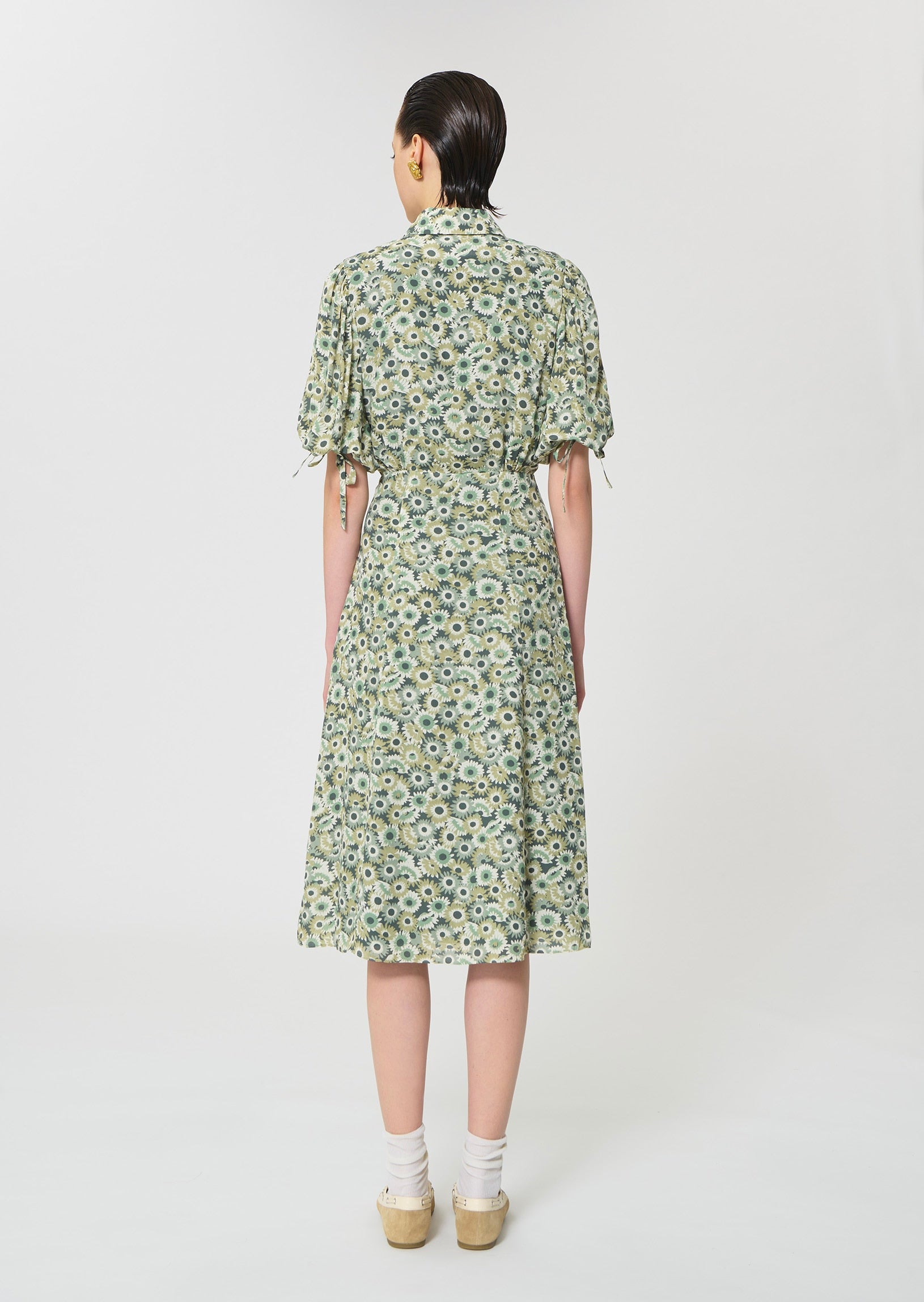dress in green floral print