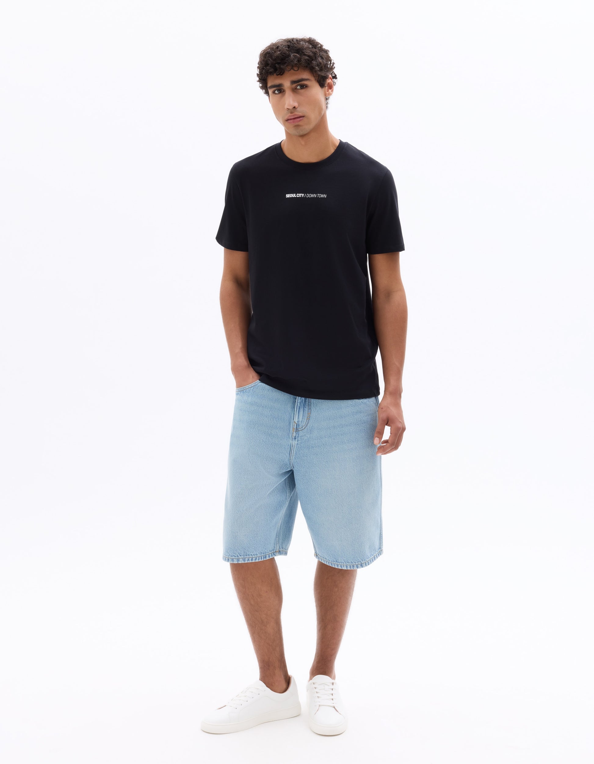 Celio Seoul City Print Black 100% Cotton Regular Fit Crew Neck T-Shirt - Black