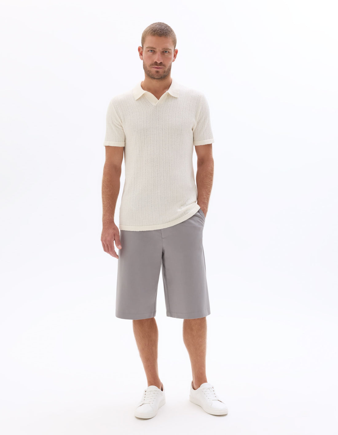 Celio Cotton Blend Short-Sleeved Polo - White