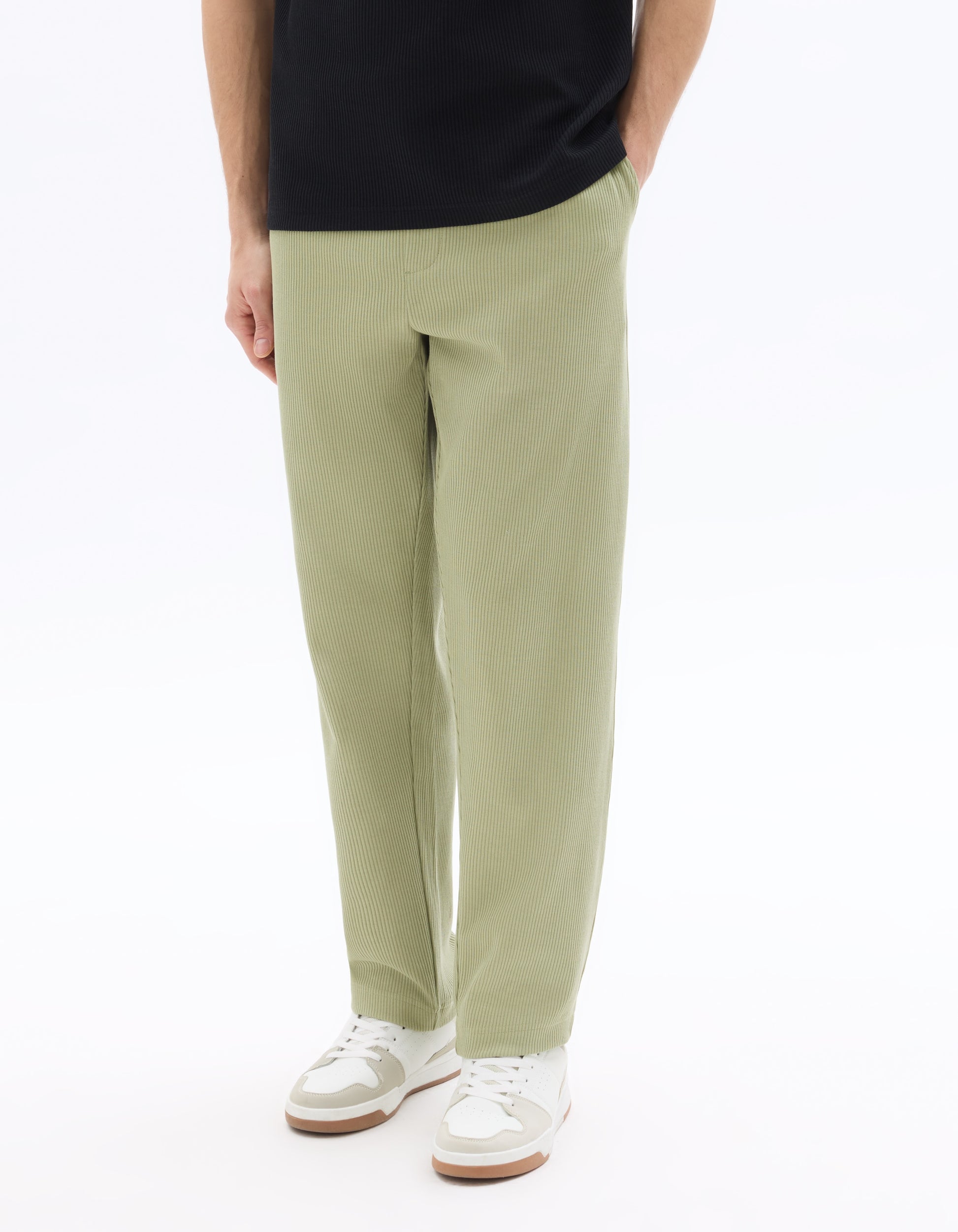Celio Regular Fit Ribbed 100% Cotton Joggers - Green