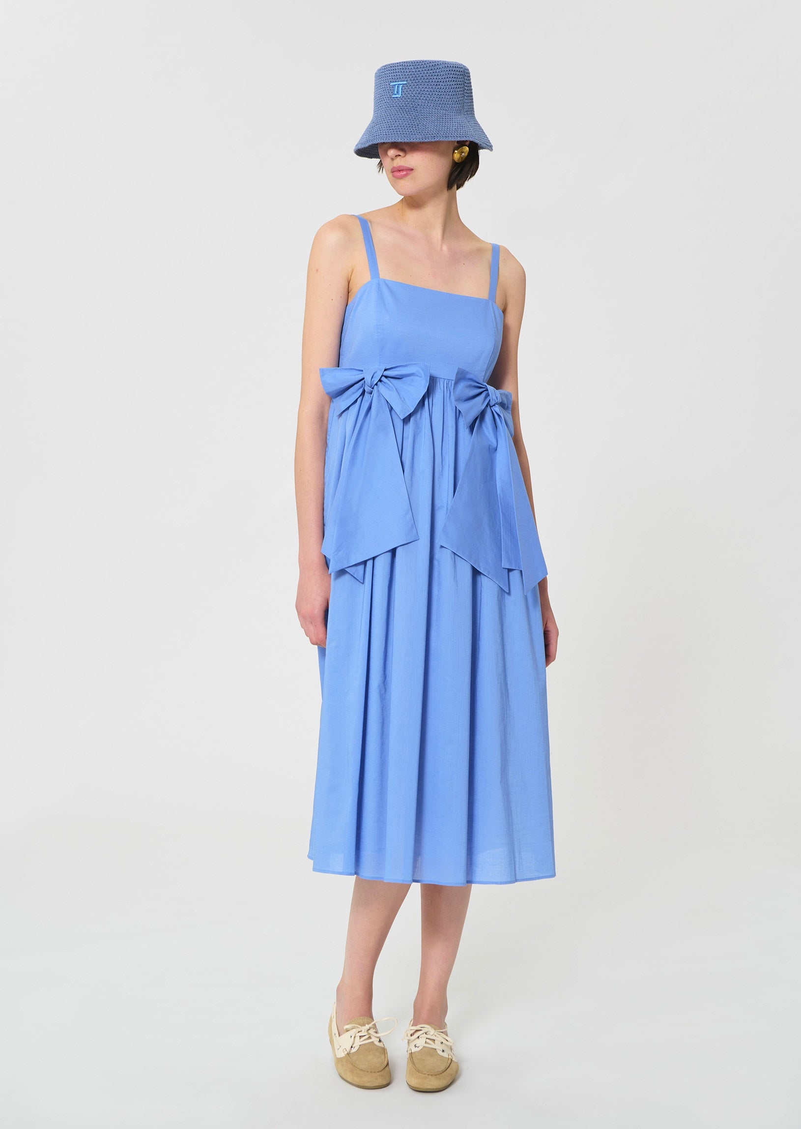 dress in sky blue cotton veil