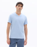 Medium Blue Regular Fit V-Neck 100% Cotton T-Shirt Celio