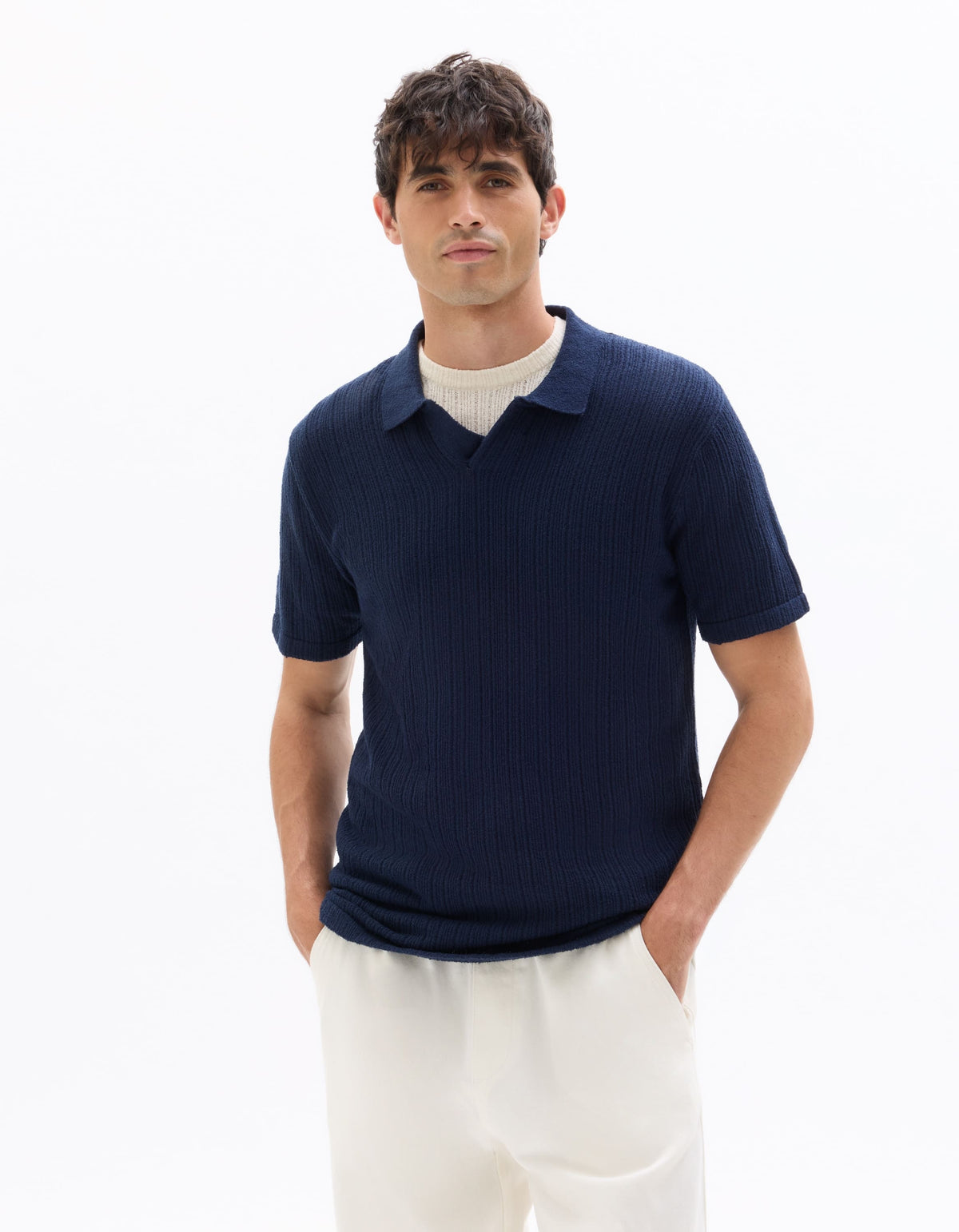 Celio Cotton Blend Short-Sleeved Polo - Navy