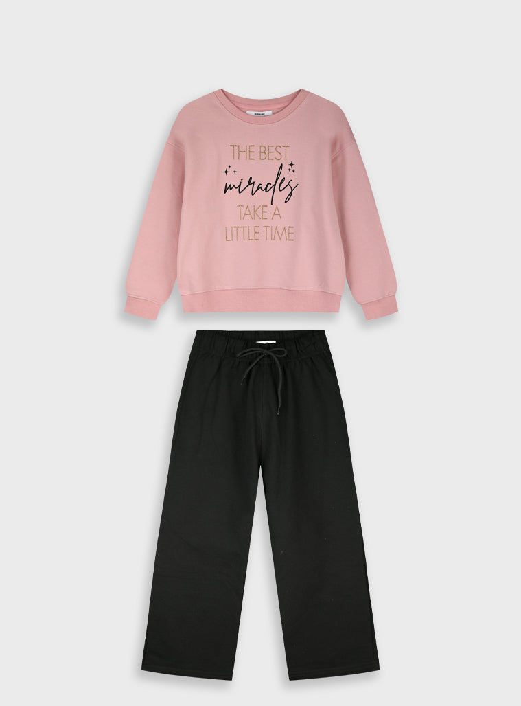 Cotton Girl Tracksuit - Black