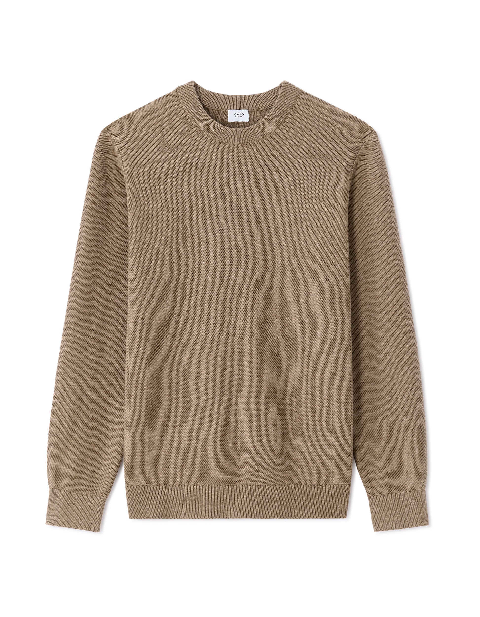 Beige Humus Crew Neck Jumper - Celio Lebanon