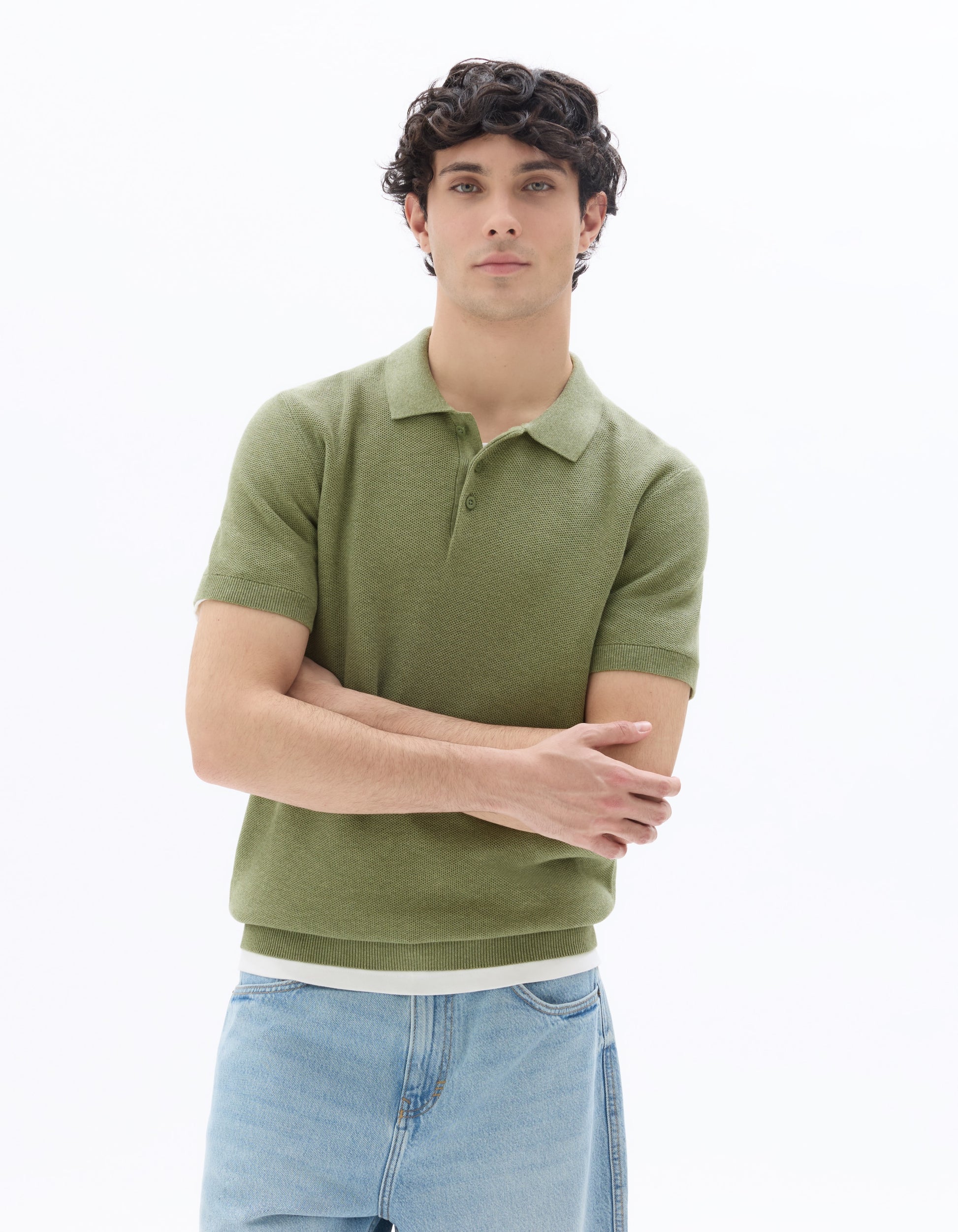 Celio Slim-fit 100% cotton textured knit polo - Green