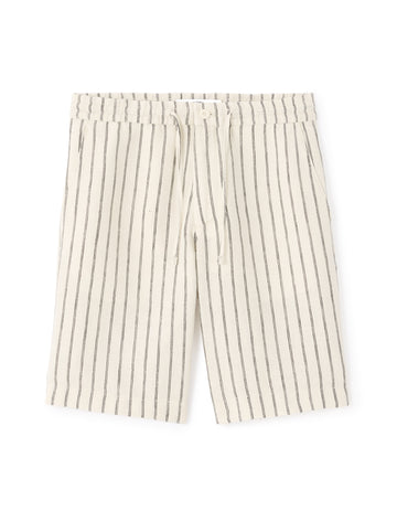 Celio Striped 100% Linen Bermuda Shorts - White