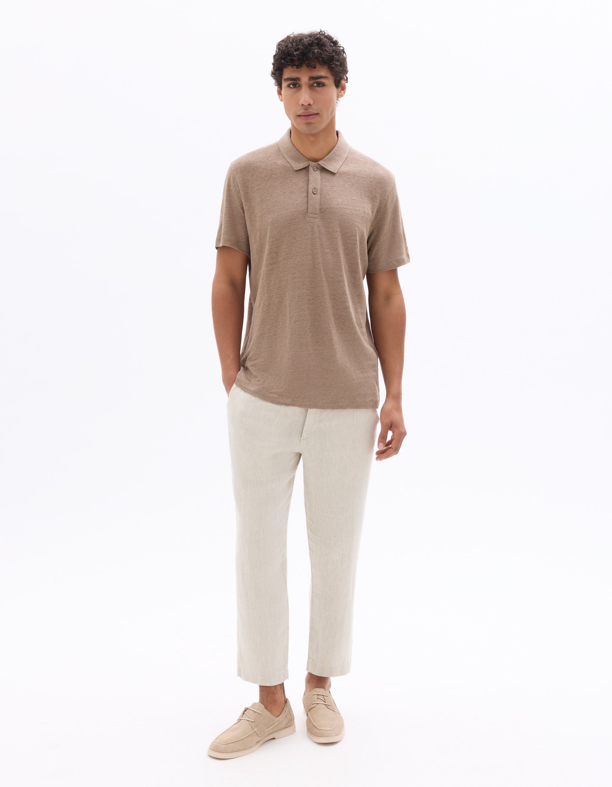 Celio Regular Fit 100% Linen Polo - Beige