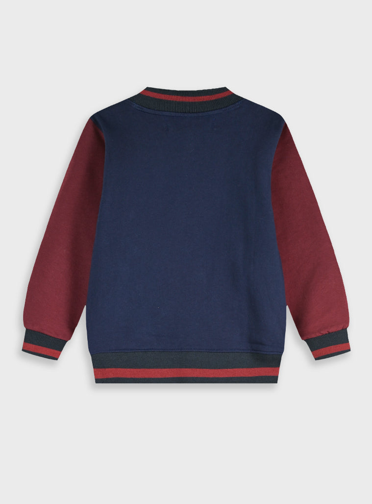 Cotton Blend Boy Cardigan - Navy