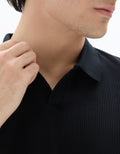 Celio Black Regular Fit 100% Cotton Ribbed Knit Polo - Black