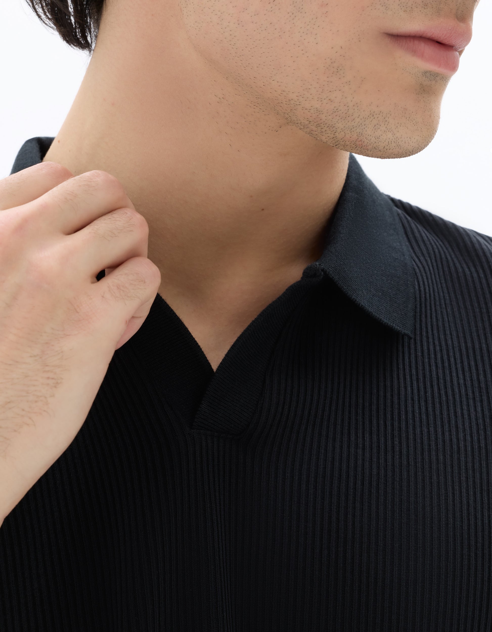 Celio Black Regular Fit 100% Cotton Ribbed Knit Polo - Black