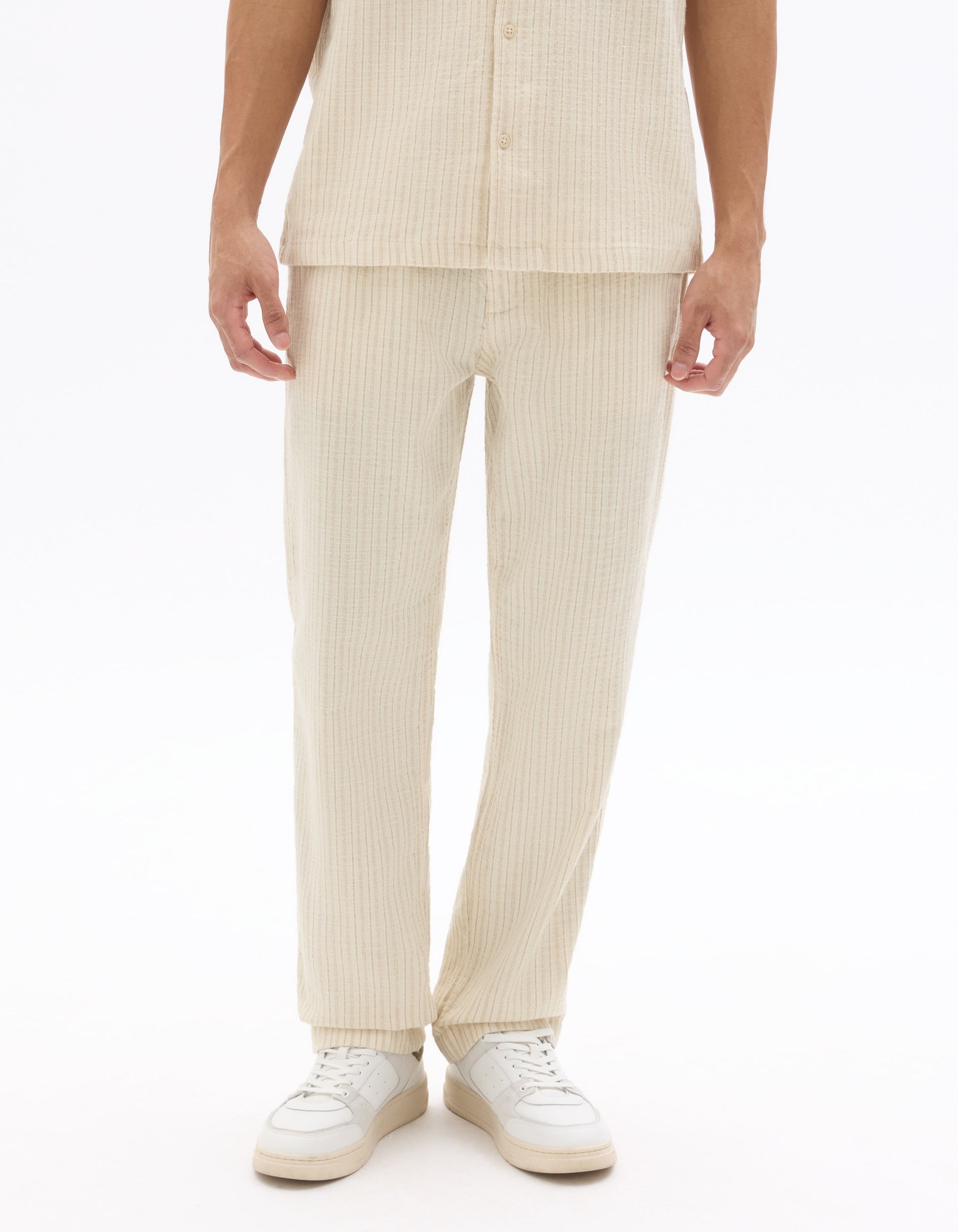 Textured and Striped Straight Leg Pants Celio