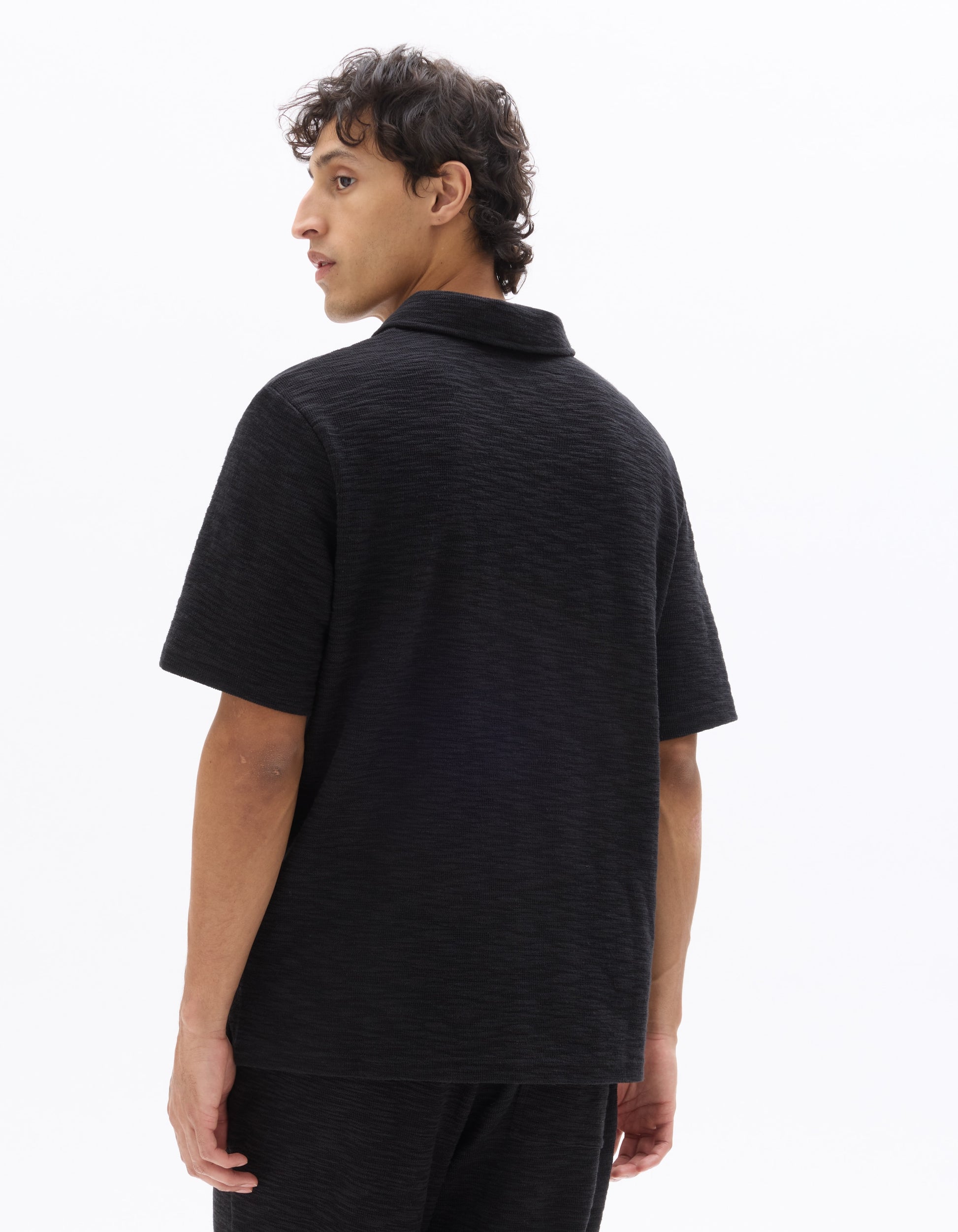 Celio Regular Fit Cuban Collar Terry Polo - Black