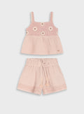 Beige Set(Blouse,Shorts) for Girls