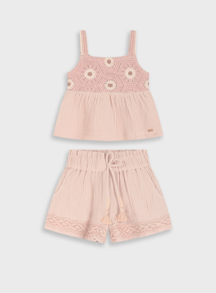 Beige Set(Blouse,Shorts) for Girls