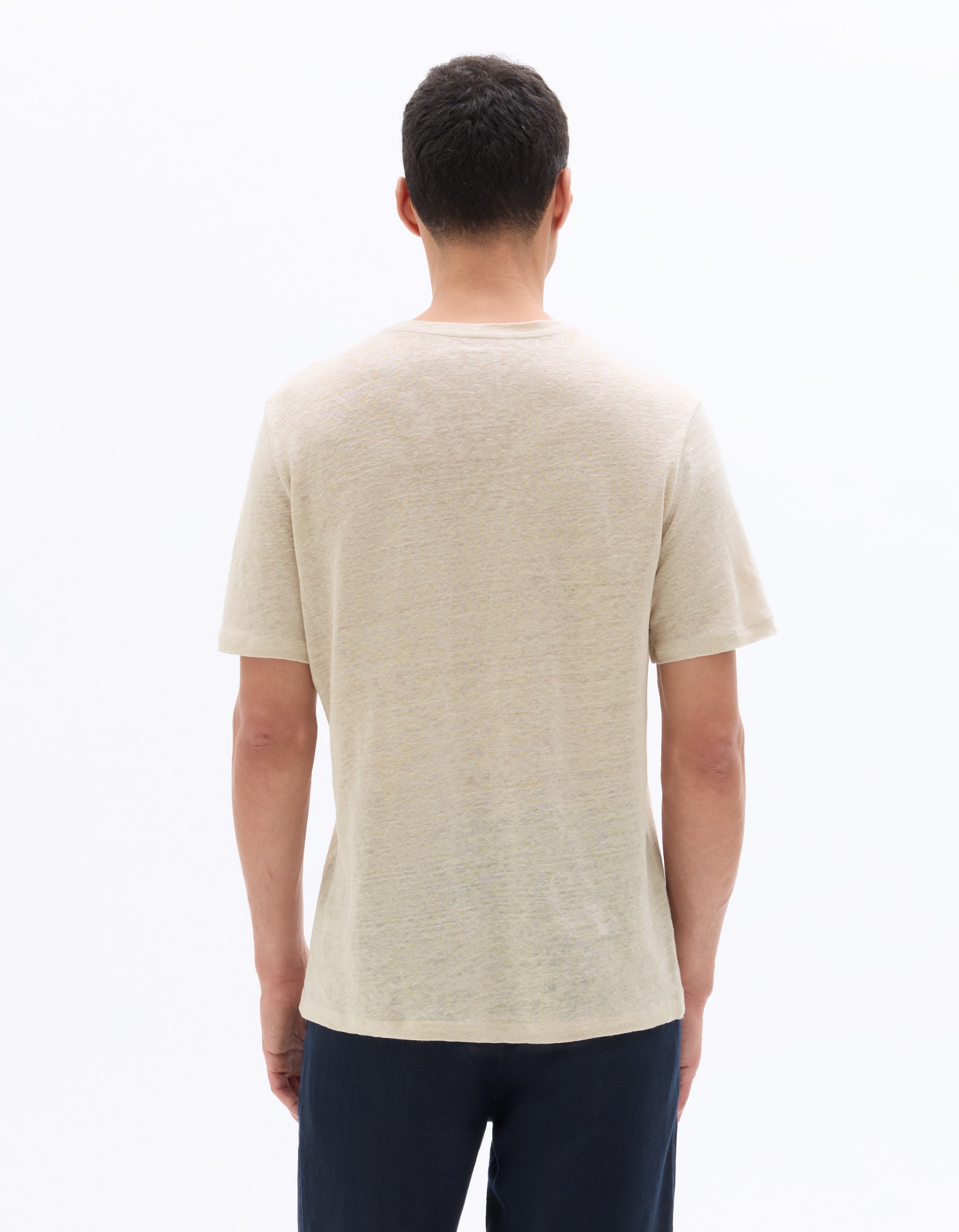 Celio Regular Fit Round Neck 100% Linen T-shirt - Beige