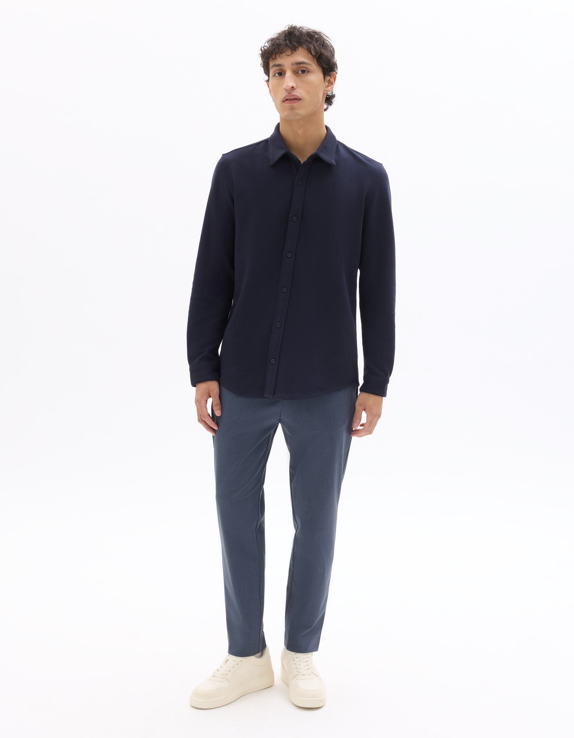 Celio Regular Fit Ribbed Shirt - Navy