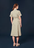 Retronie ecru with green graphic design dress by Tara Jarmon Lebanon