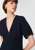 dress in midnight blue fluid crepe