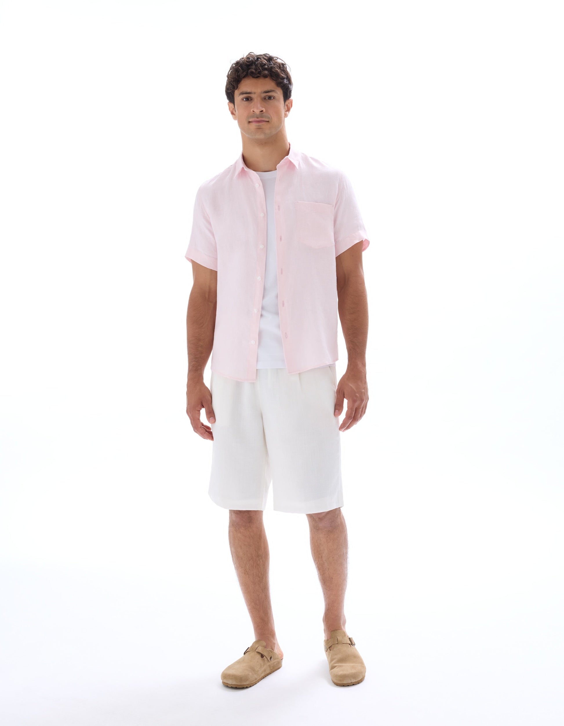 100% Linen Regular Fit Pink Short Sleeve Shirt Celio
