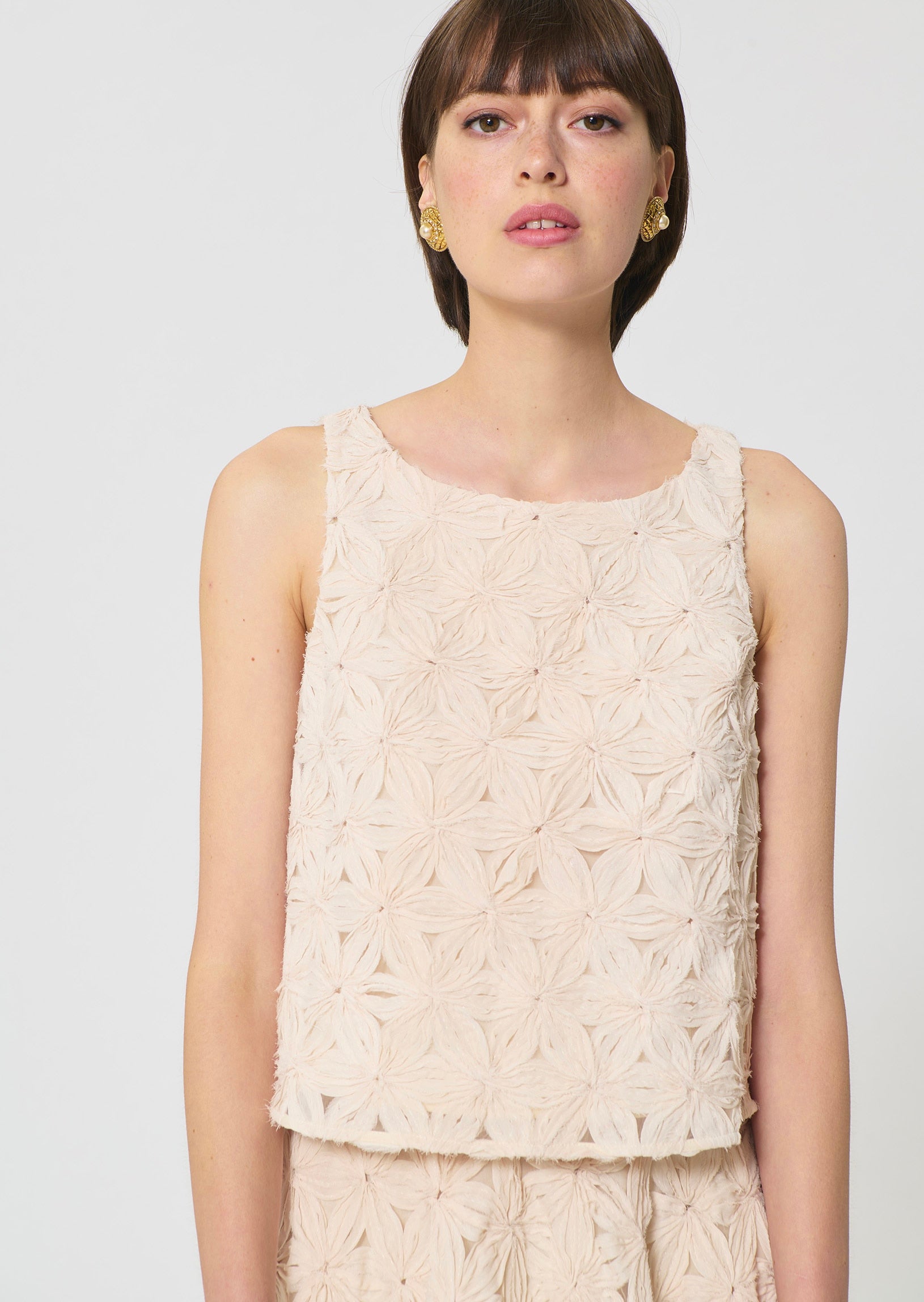 top in beige embossed floral pattern