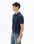 Celio Regular Fit Ribbed Knit 100% Cotton Polo - Navy