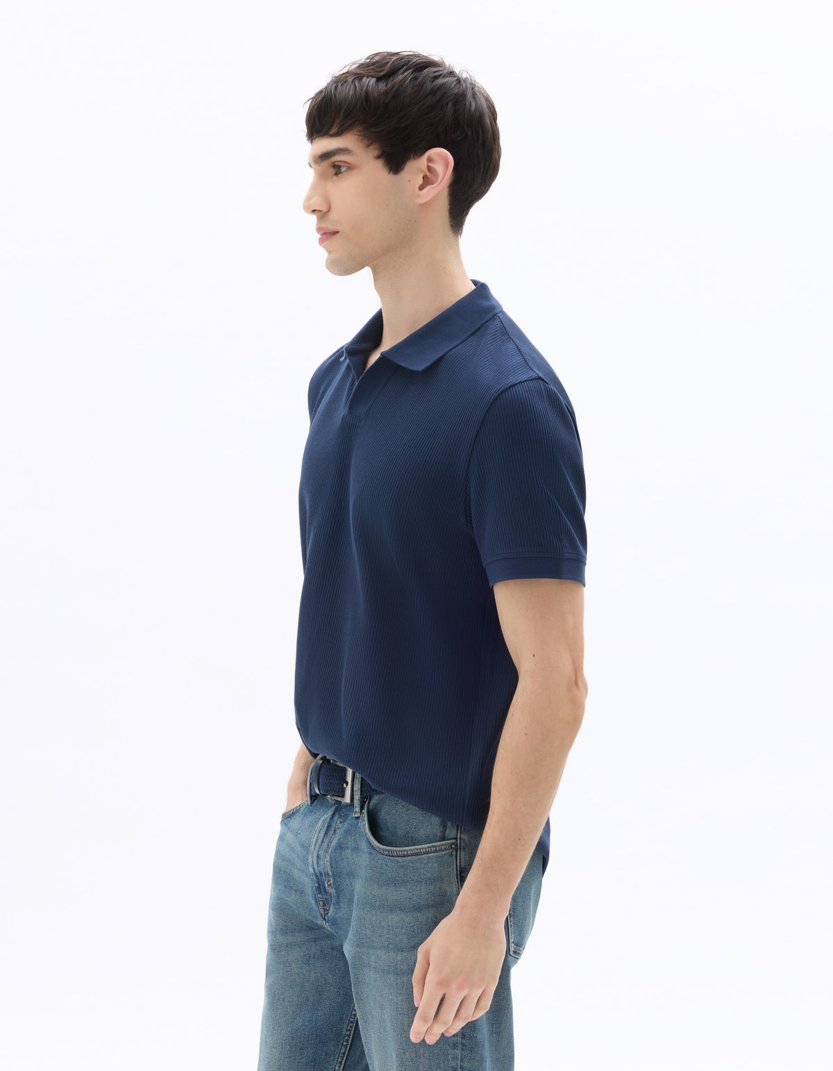 Celio Regular Fit Ribbed Knit 100% Cotton Polo - Navy