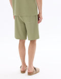 Green Regular Fit Ribbed Knit Bermuda Shorts<br>100% Cotton Celio