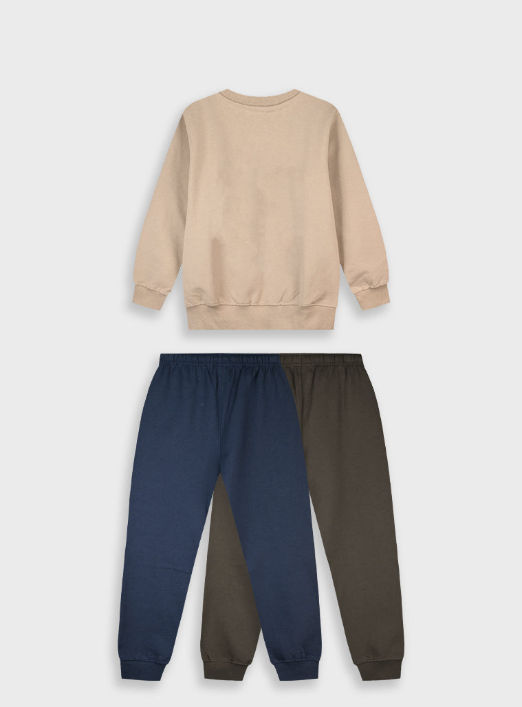 Cotton Blend Boy Tracksuit - Beige