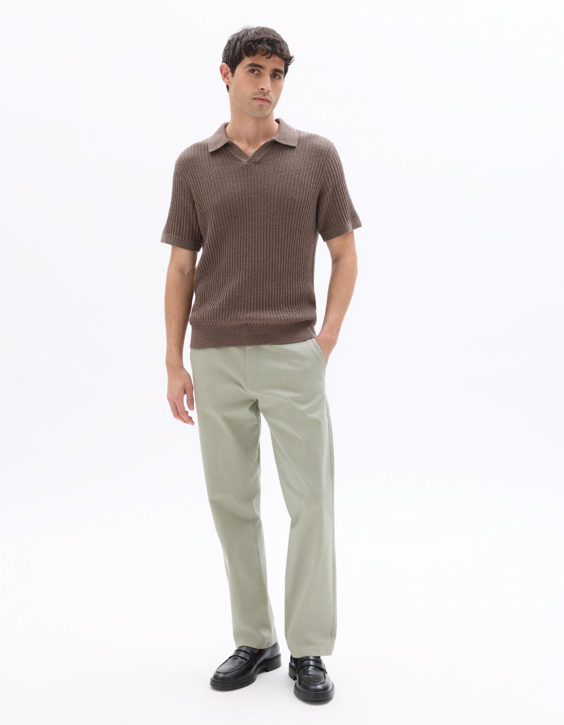 Celio Regular Fit Striped and Textured Polo Shirt - Grey
