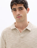 Celio Regular Fit Cuban Collar Bouclé Effect Polo - Beige