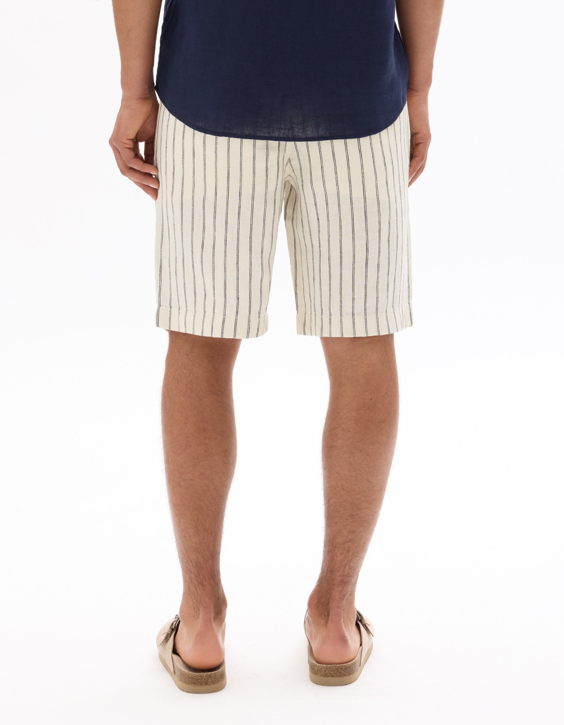 Celio Striped 100% Linen Bermuda Shorts - White